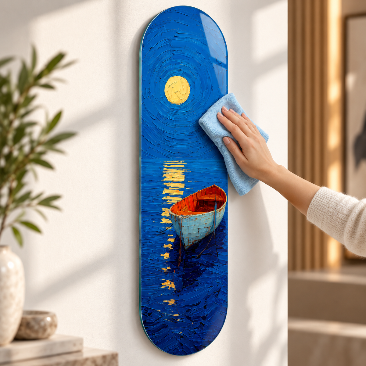 Ay ışığında tekne Skate Board cam tablo - mikrofiber bezle kolay temizlik