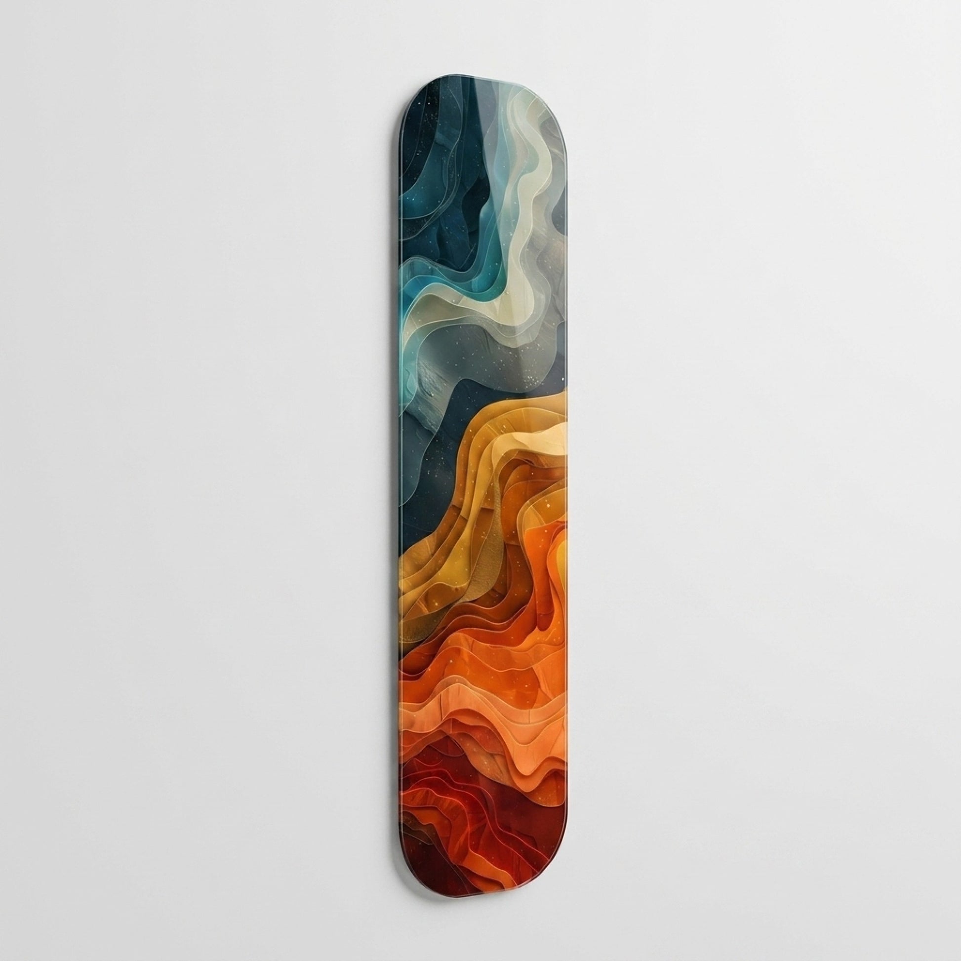 Soyut Turuncu ve Lacivert Katmanlı Sanat Skate Board Cam Tablo