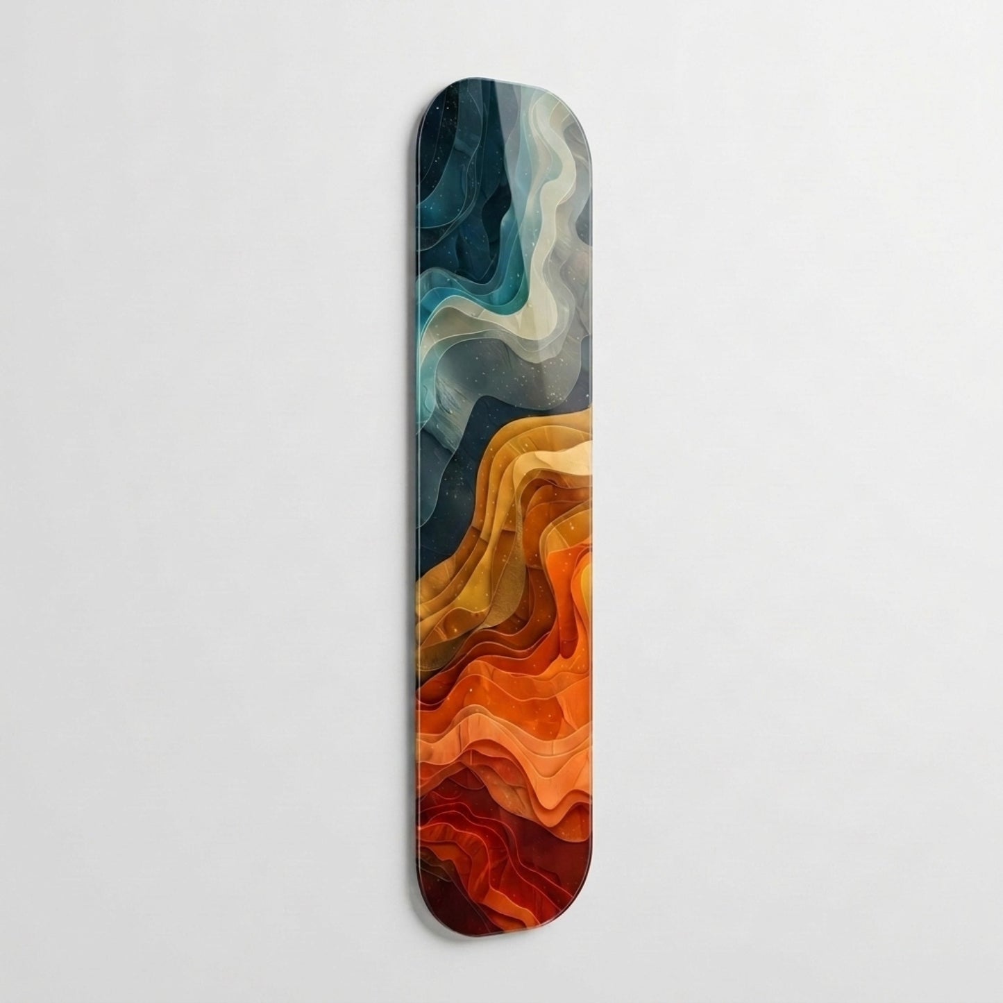 Soyut Turuncu ve Lacivert Katmanlı Sanat Skate Board Cam Tablo