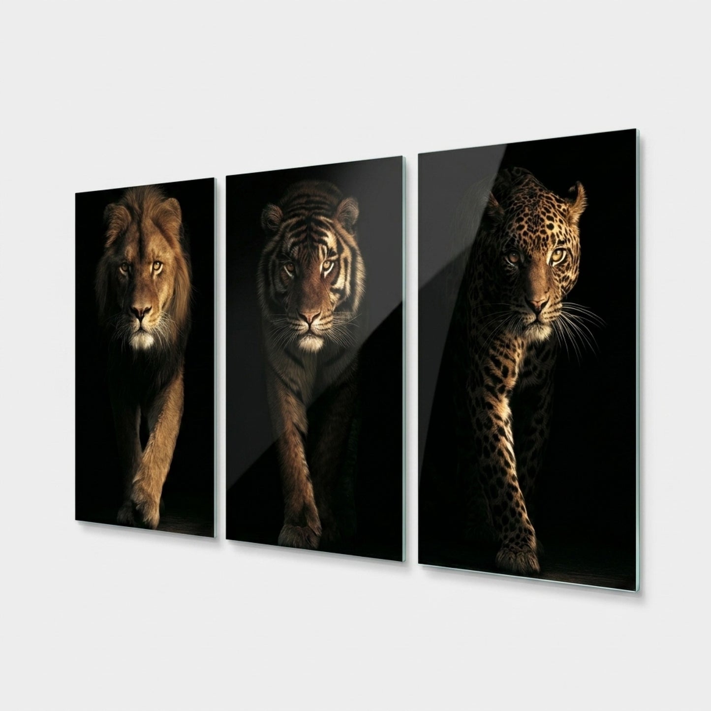 Aslan Kaplan Leopar Seti Dikey 3'lü Set Cam Tablo
