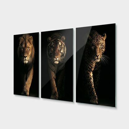 Aslan Kaplan Leopar Seti Dikey 3'lü Set Cam Tablo