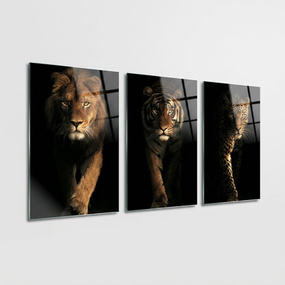 Aslan Kaplan Leopar Seti Dikey 3'lü Set Cam Tablo