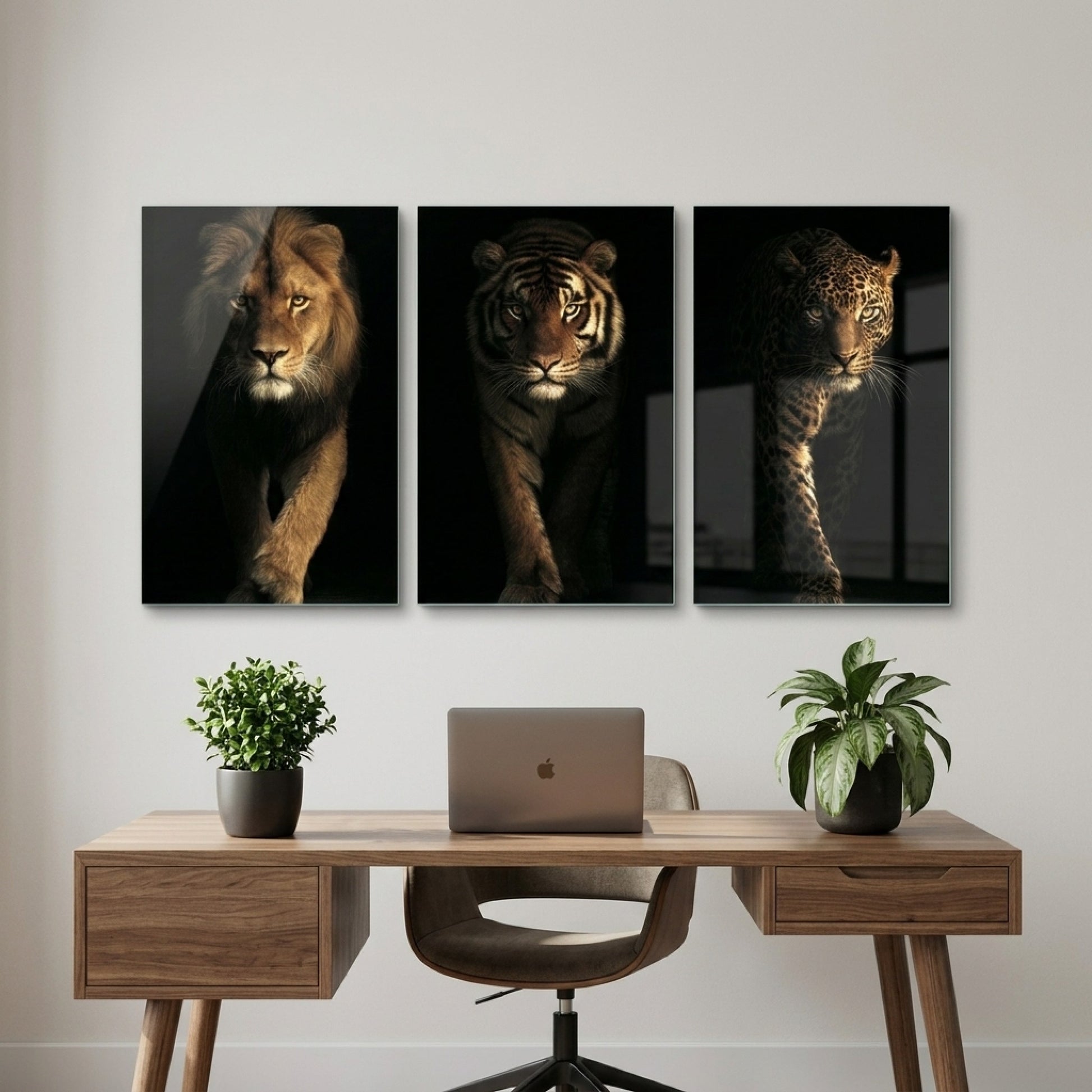 Aslan Kaplan Leopar Seti Dikey 3'lü Set Cam Tablo