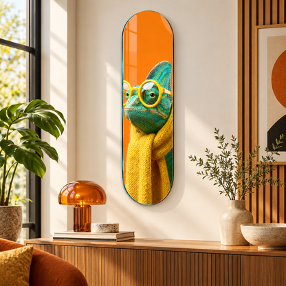 Sarı atkılı gözlüklü bukalemun Skate Board cam tablo - alternatif premium mekan