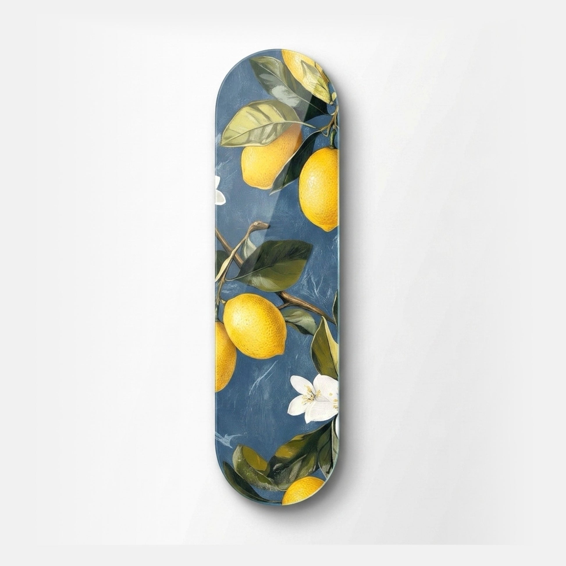 Mavi Arka Planlı Limon Ağacı ve Çiçekleri Skate Board Cam Tablo