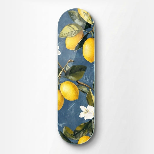 Mavi Arka Planlı Limon Ağacı ve Çiçekleri Skate Board Cam Tablo