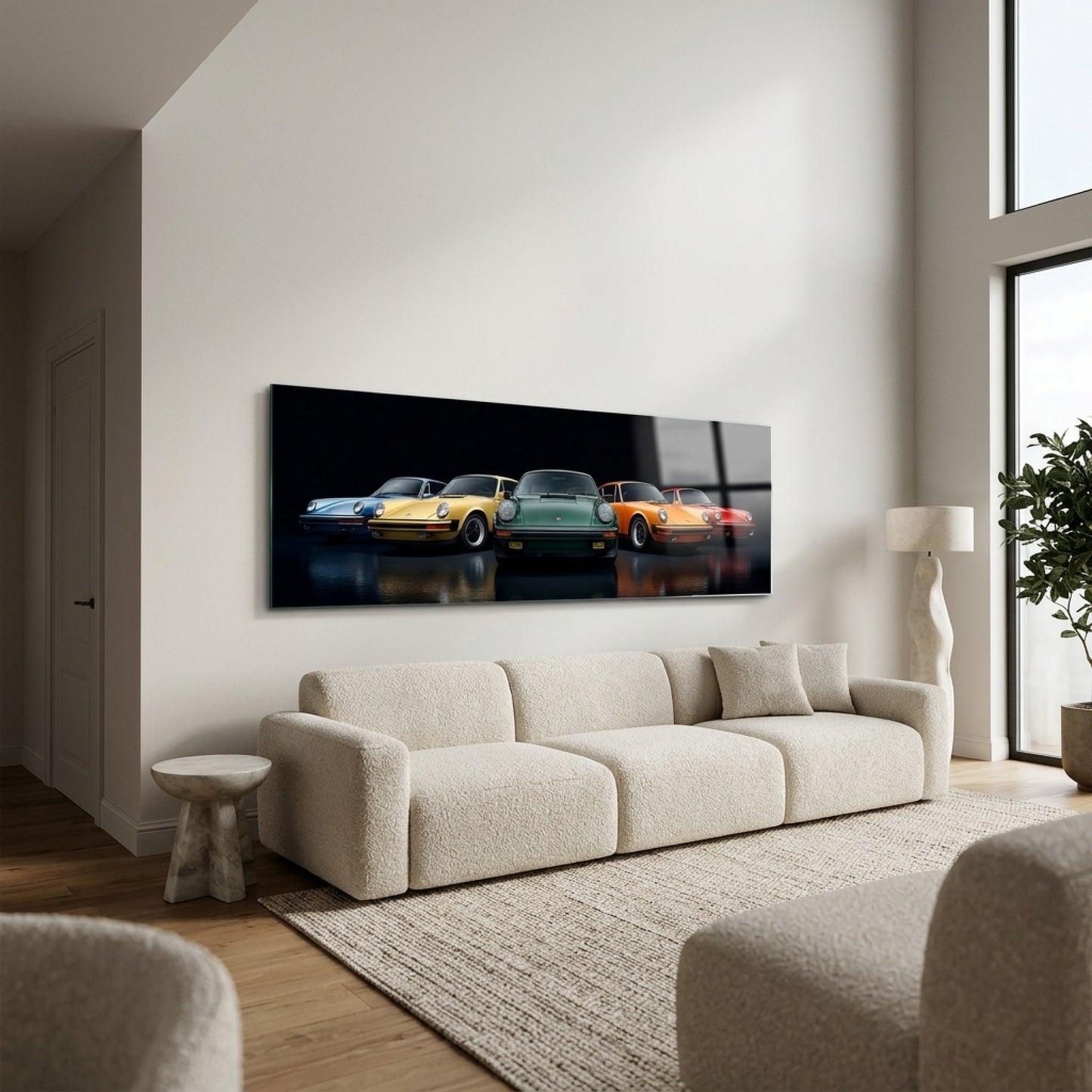 Klasik Spor Araba Koleksiyonu Panoramik Yatay Cam Tablo