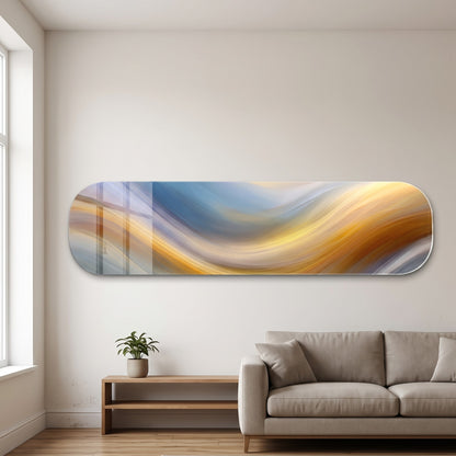 Modern Soyut Dalgalı Çizgili Sanat Skate Board Yatay Cam Tablo