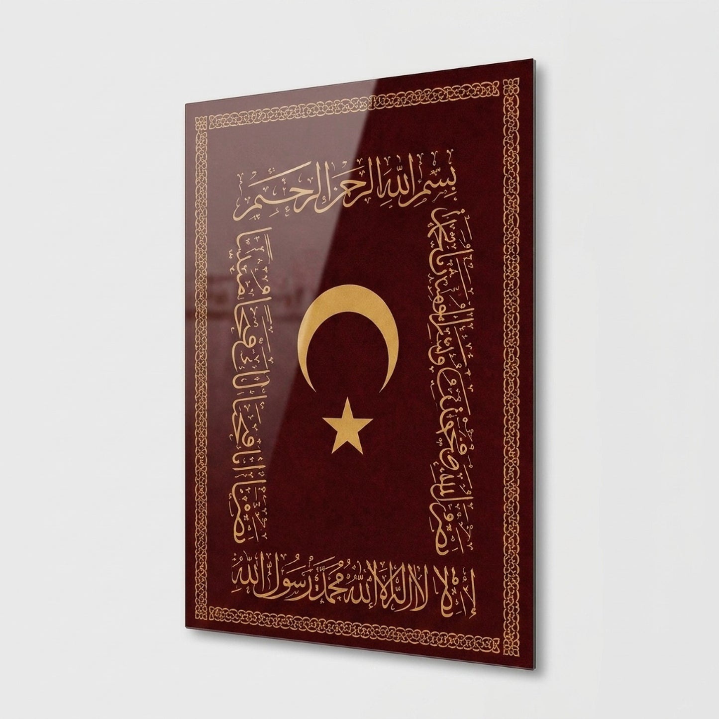 Osmanlı Ay Yıldız Hat Sanatı Dikey Cam Tablo