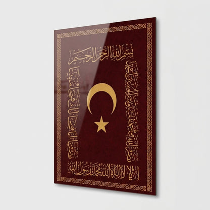 Osmanlı Ay Yıldız Hat Sanatı Dikey Cam Tablo