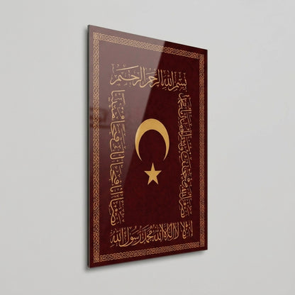 Osmanlı Ay Yıldız Hat Sanatı Dikey Cam Tablo