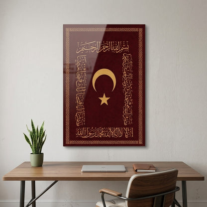 Osmanlı Ay Yıldız Hat Sanatı Dikey Cam Tablo
