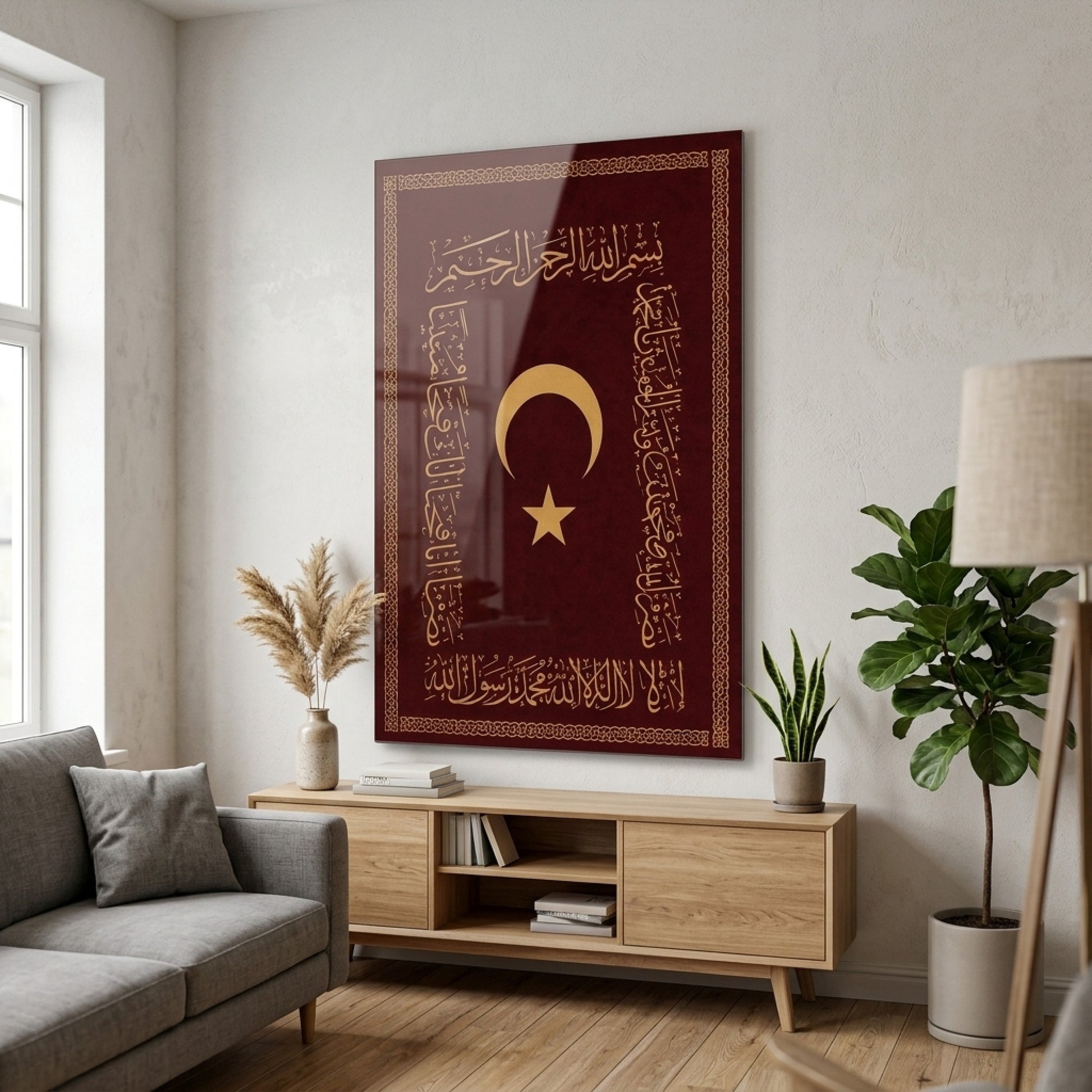 Osmanlı Ay Yıldız Hat Sanatı Dikey Cam Tablo
