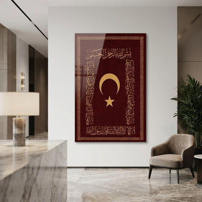 Osmanlı Ay Yıldız Hat Sanatı Dikey Cam Tablo