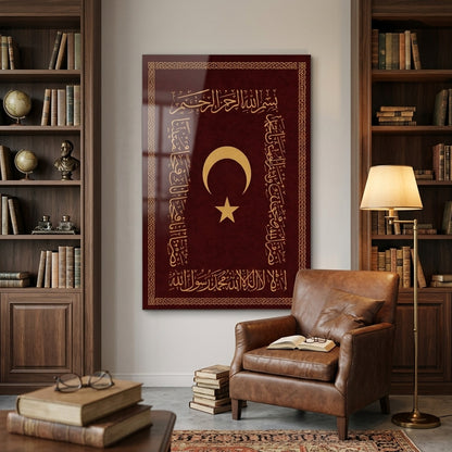 Osmanlı Ay Yıldız Hat Sanatı Dikey Cam Tablo