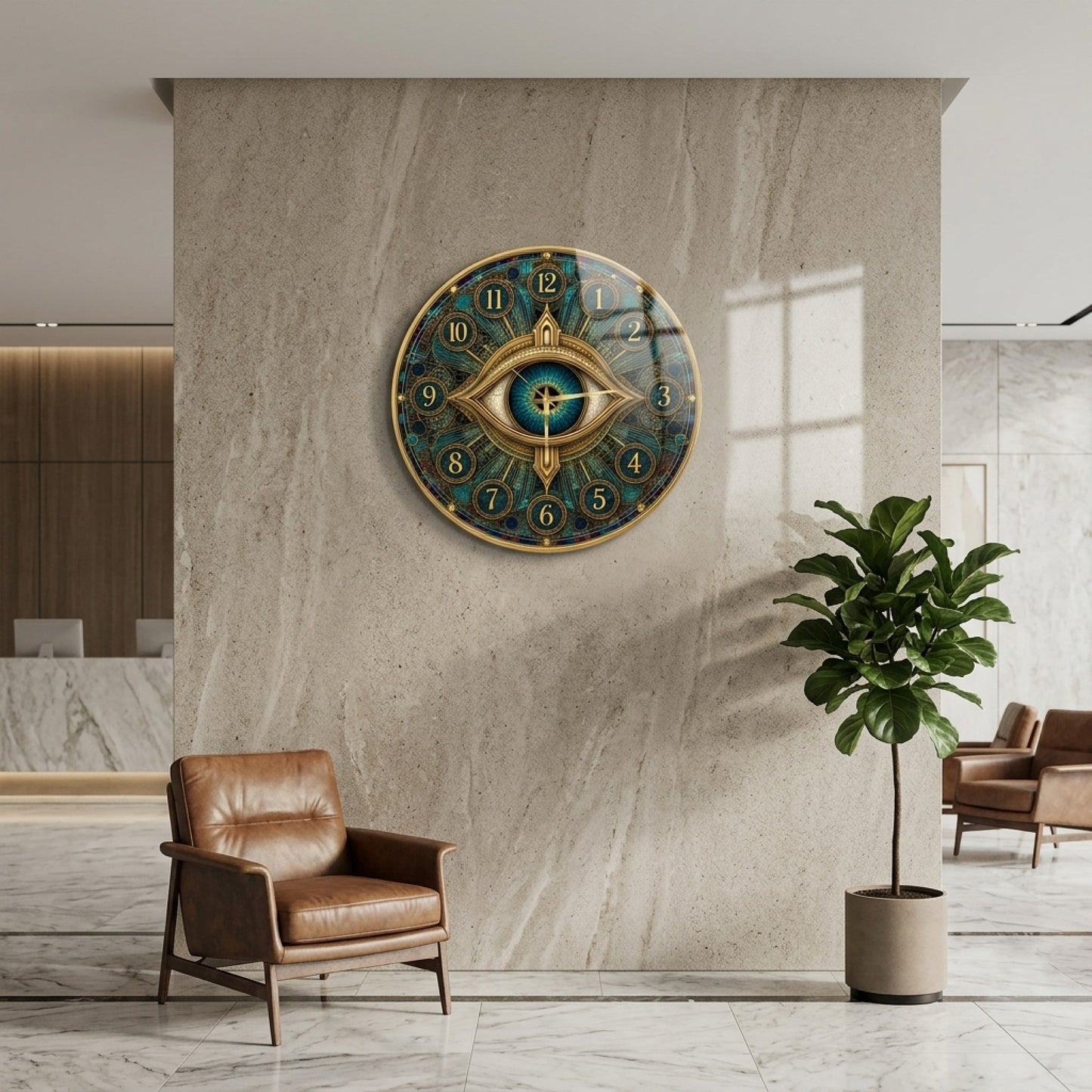 Gizemli Gözlü Vitray Desenli Saat Cam Saat