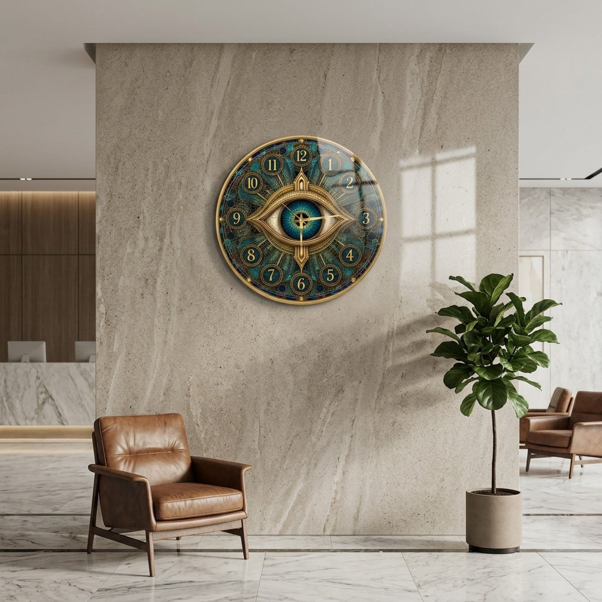 Gizemli Gözlü Vitray Desenli Saat Cam Saat
