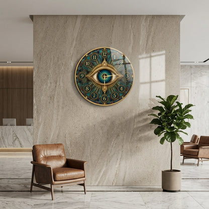 Gizemli Gözlü Vitray Desenli Saat Cam Saat