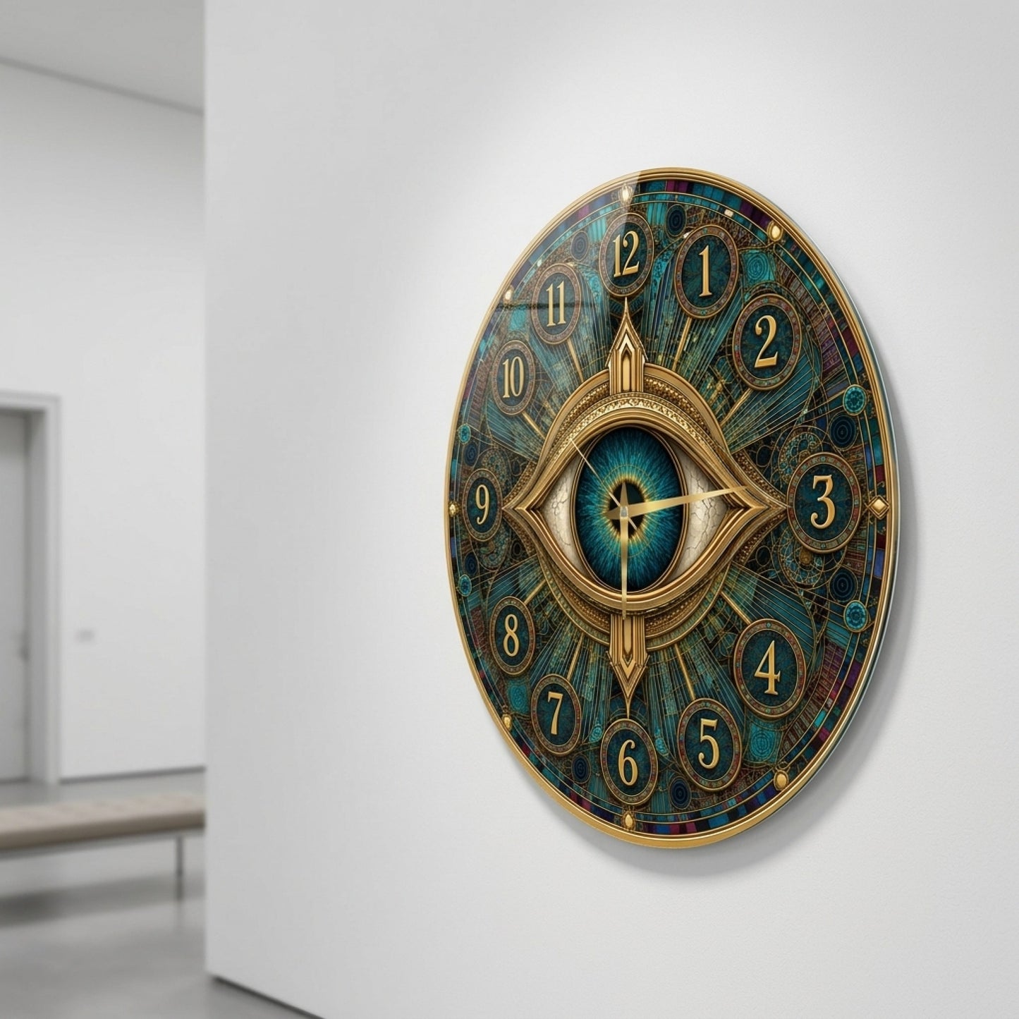 Gizemli Gözlü Vitray Desenli Saat Cam Saat