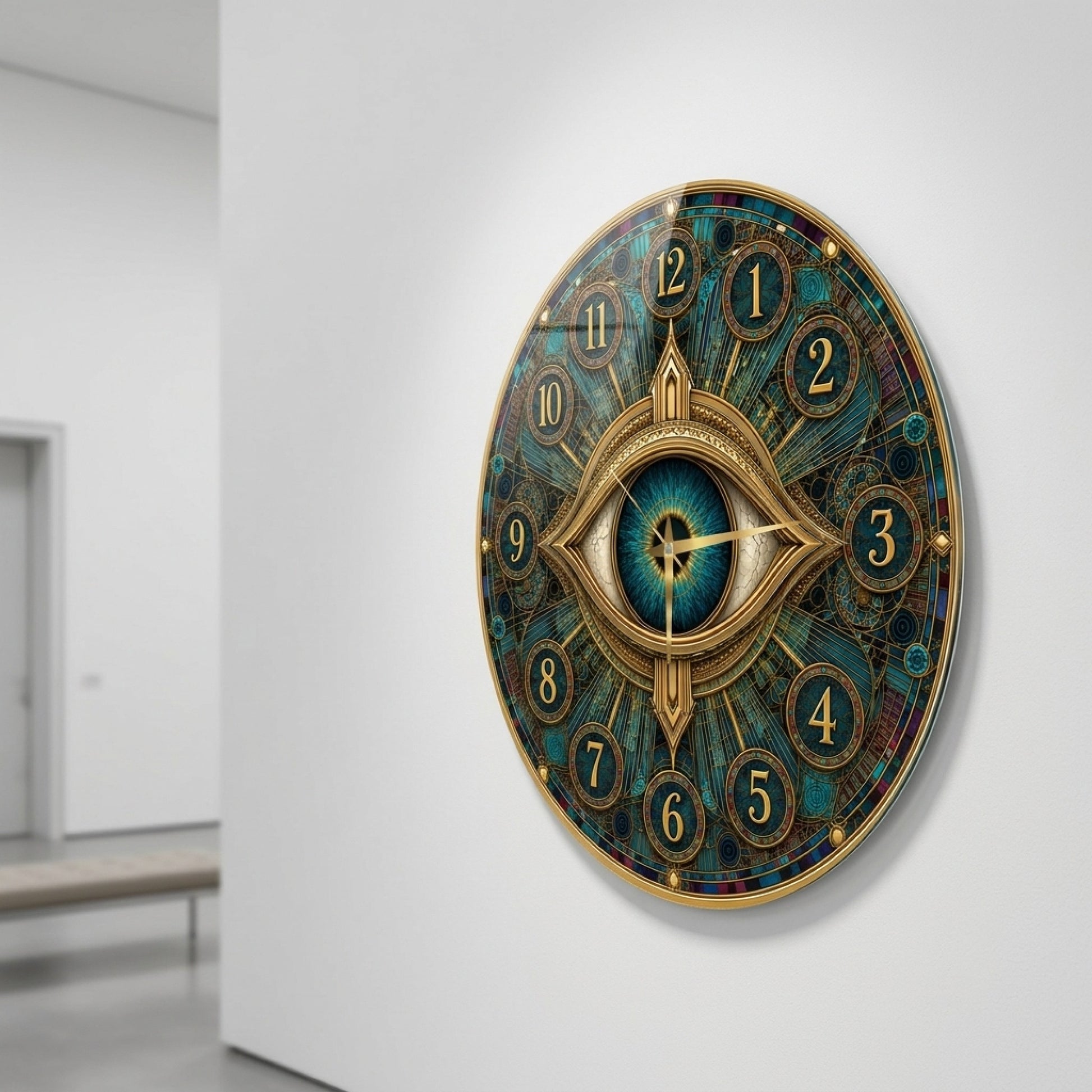Gizemli Gözlü Vitray Desenli Saat Cam Saat