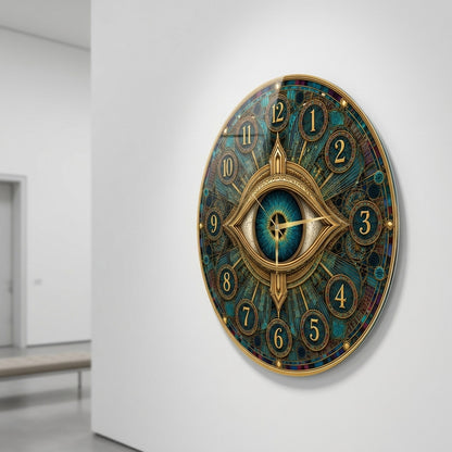 Gizemli Gözlü Vitray Desenli Saat Cam Saat
