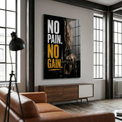 Kaslı Kol ve Halter Motivasyon Yazılı Dikey Cam Tablo