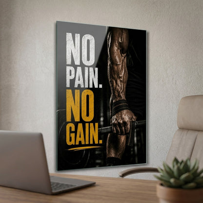 Kaslı Kol ve Halter Motivasyon Yazılı Dikey Cam Tablo