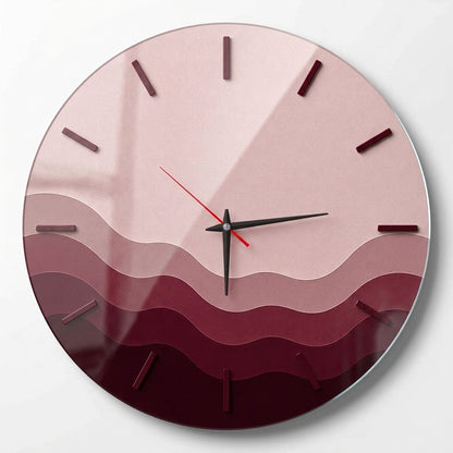 Modern Bordo Tonları Minimal Saat Cam Saat