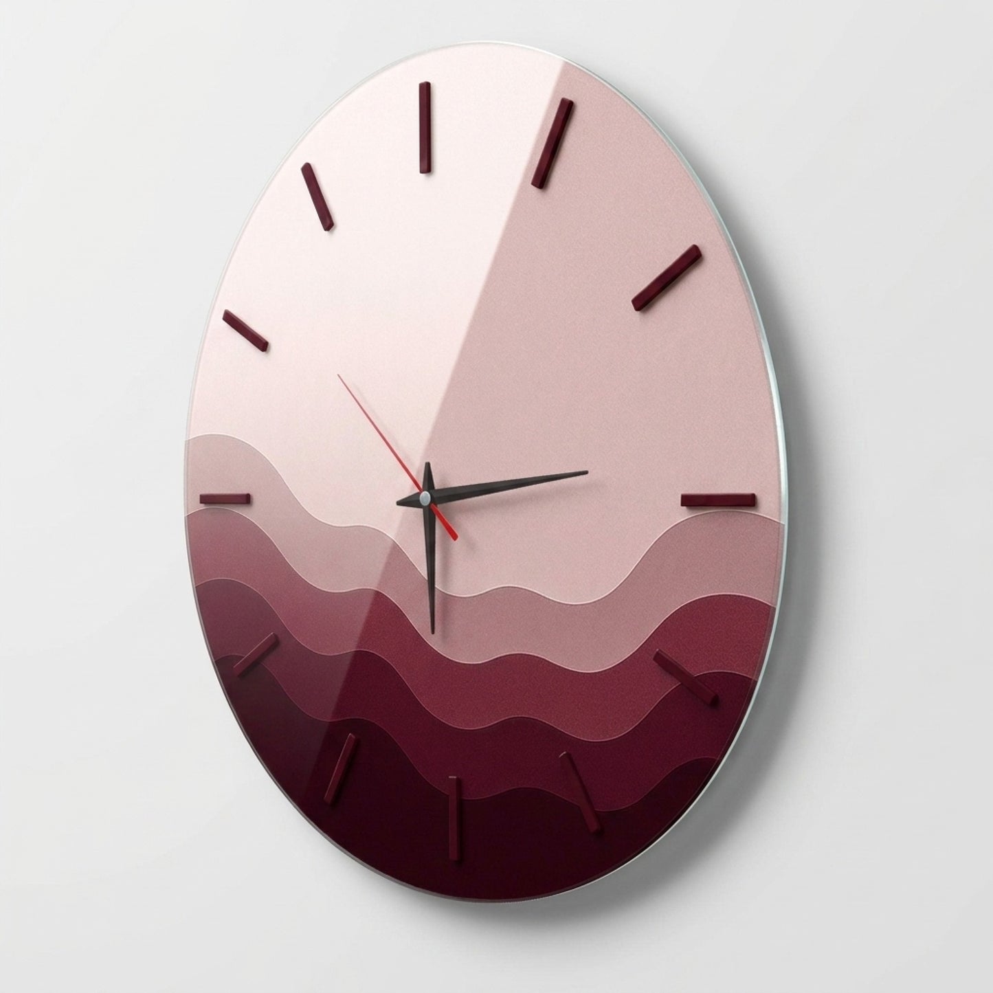 Modern Bordo Tonları Minimal Saat Cam Saat
