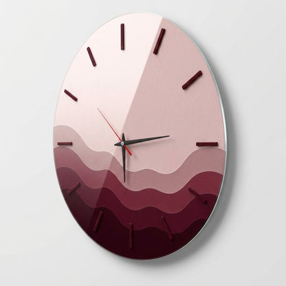 Modern Bordo Tonları Minimal Saat Cam Saat