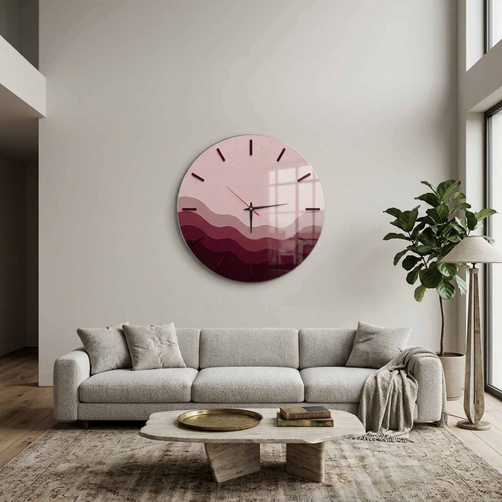 Modern Bordo Tonları Minimal Saat Cam Saat