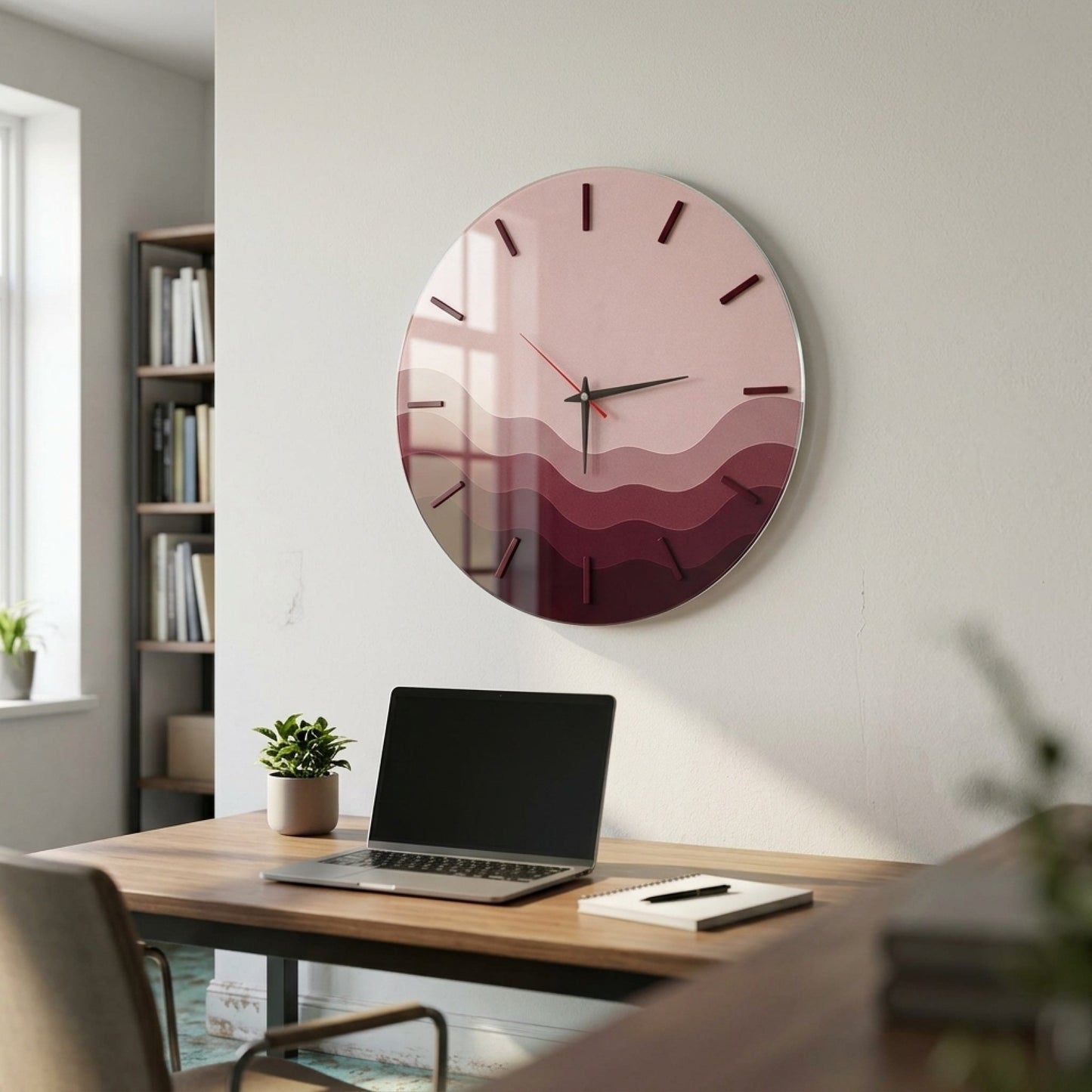 Modern Bordo Tonları Minimal Saat Cam Saat