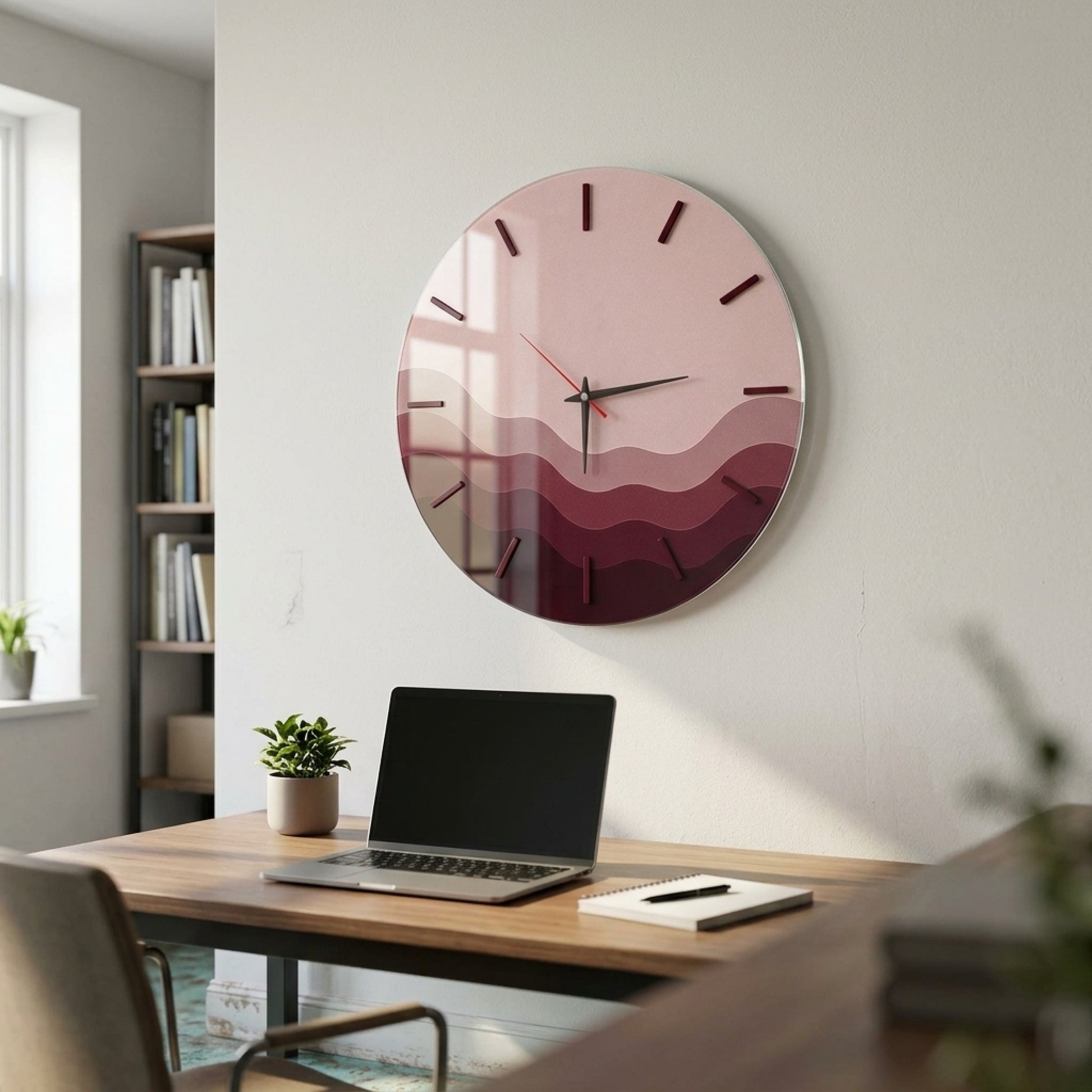 Modern Bordo Tonları Minimal Saat Cam Saat