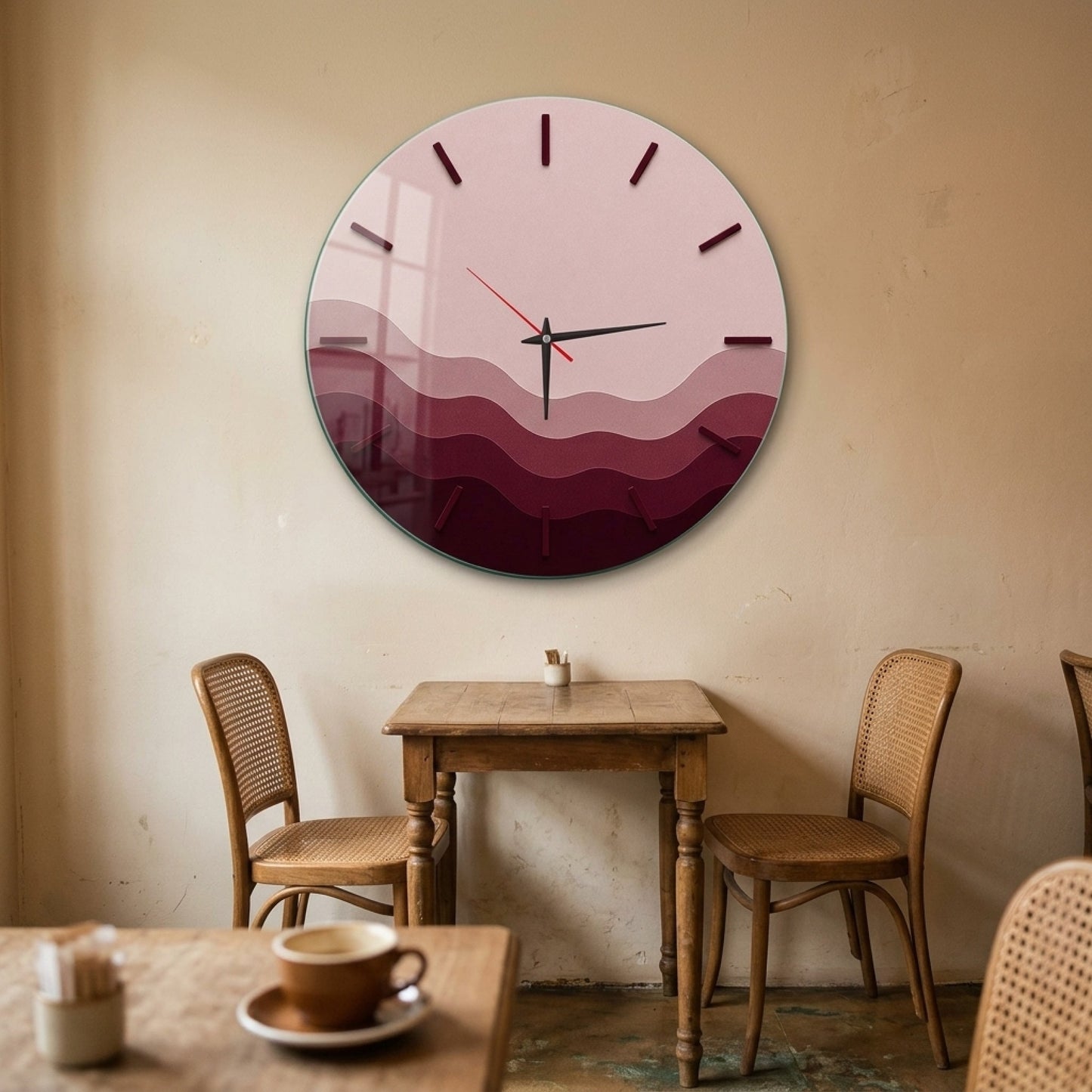 Modern Bordo Tonları Minimal Saat Cam Saat