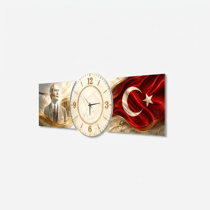 Atatürk Anıtkabir ve Bayraklı Saatli Şekilli Kesim Saat Cam Saat