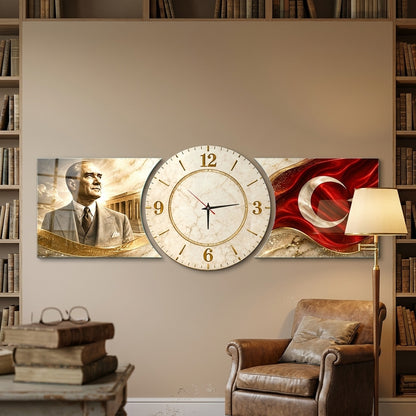 Atatürk Anıtkabir ve Bayraklı Saatli Şekilli Kesim Saat Cam Saat