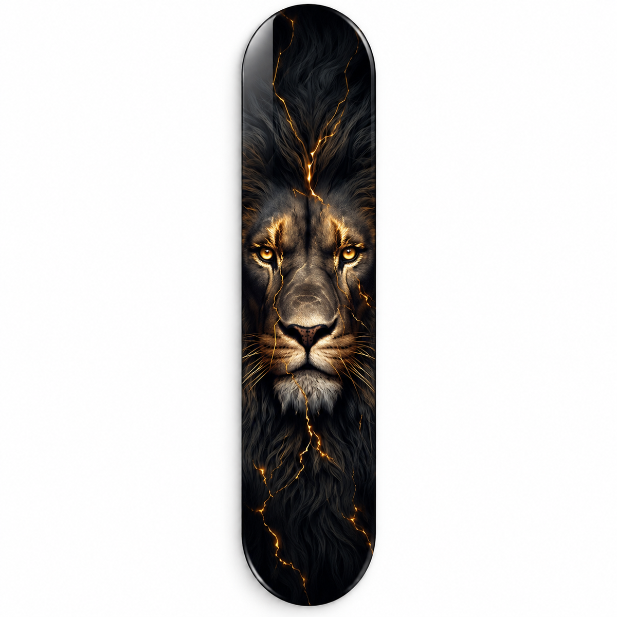 Altın Çizgili Aslan Dikey Skate Board Cam Tablo – Beyaz fonda ön görünüm