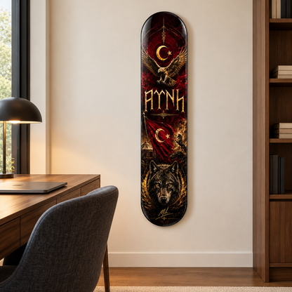 Altın Kartal ve Bozkurt Dikey Skate Board Cam Tablo – Çalışma odasında görünüm