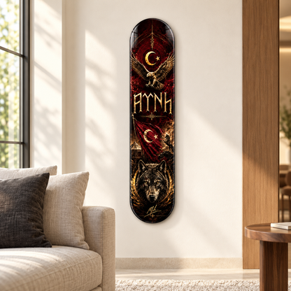Altın Kartal ve Bozkurt Dikey Skate Board Cam Tablo – Salonda görünüm