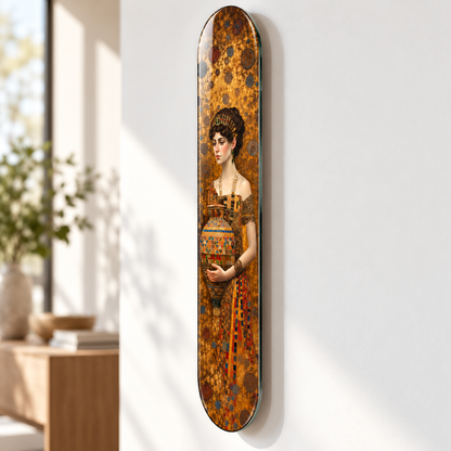 Altın Mozaik Amforalı Kadın Dikey Skate Board Cam Tablo – Duvar mesafesi