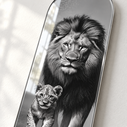 Aslan ve Yavrusu Dikey Skate Board Cam Tablo – UV baskı detayı