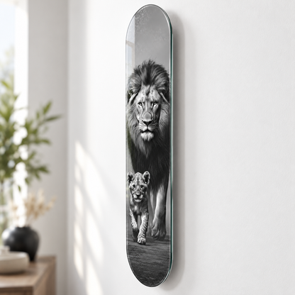 Aslan ve Yavrusu Dikey Skate Board Cam Tablo – Duvar mesafesi