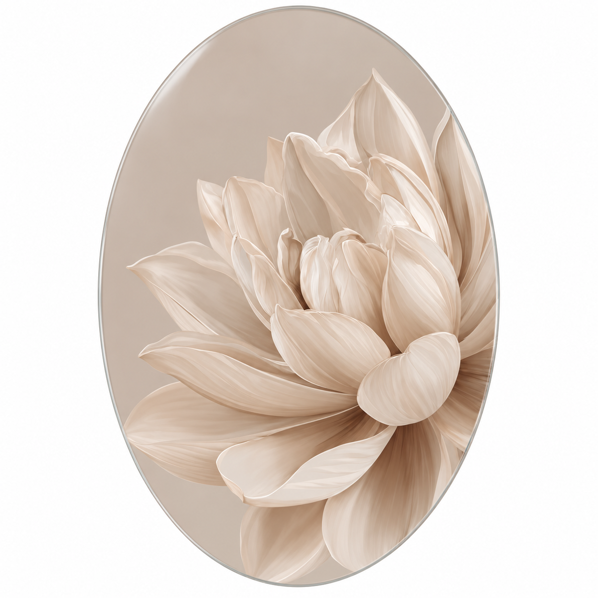 Bej Zeminli Krem Lotus Dikey Oval Cam Tablo - Beyaz zemin vitrin