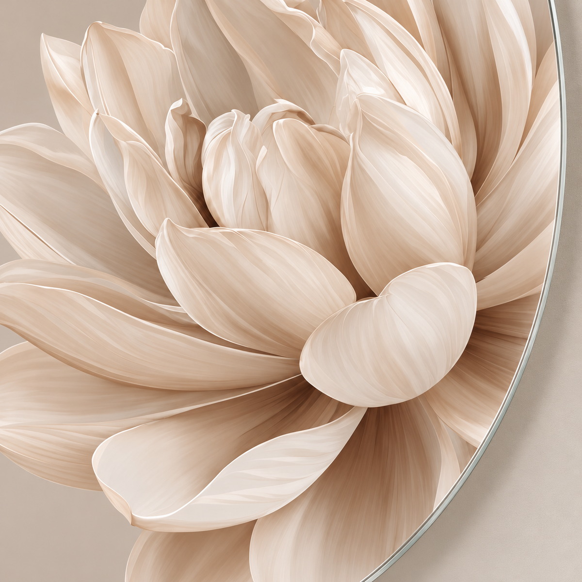 Bej Zeminli Krem Lotus Dikey Oval Cam Tablo - UV baskı detayı
