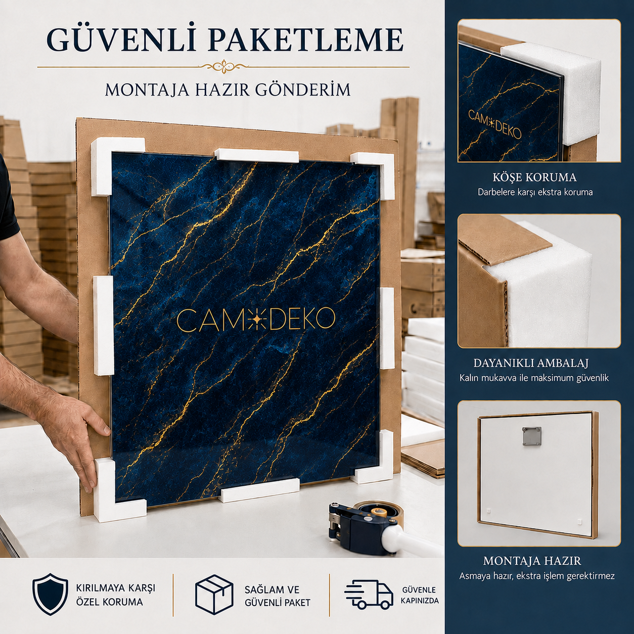 CAMDEKO güvenli paketleme ve montaja hazır gönderim bilgisi