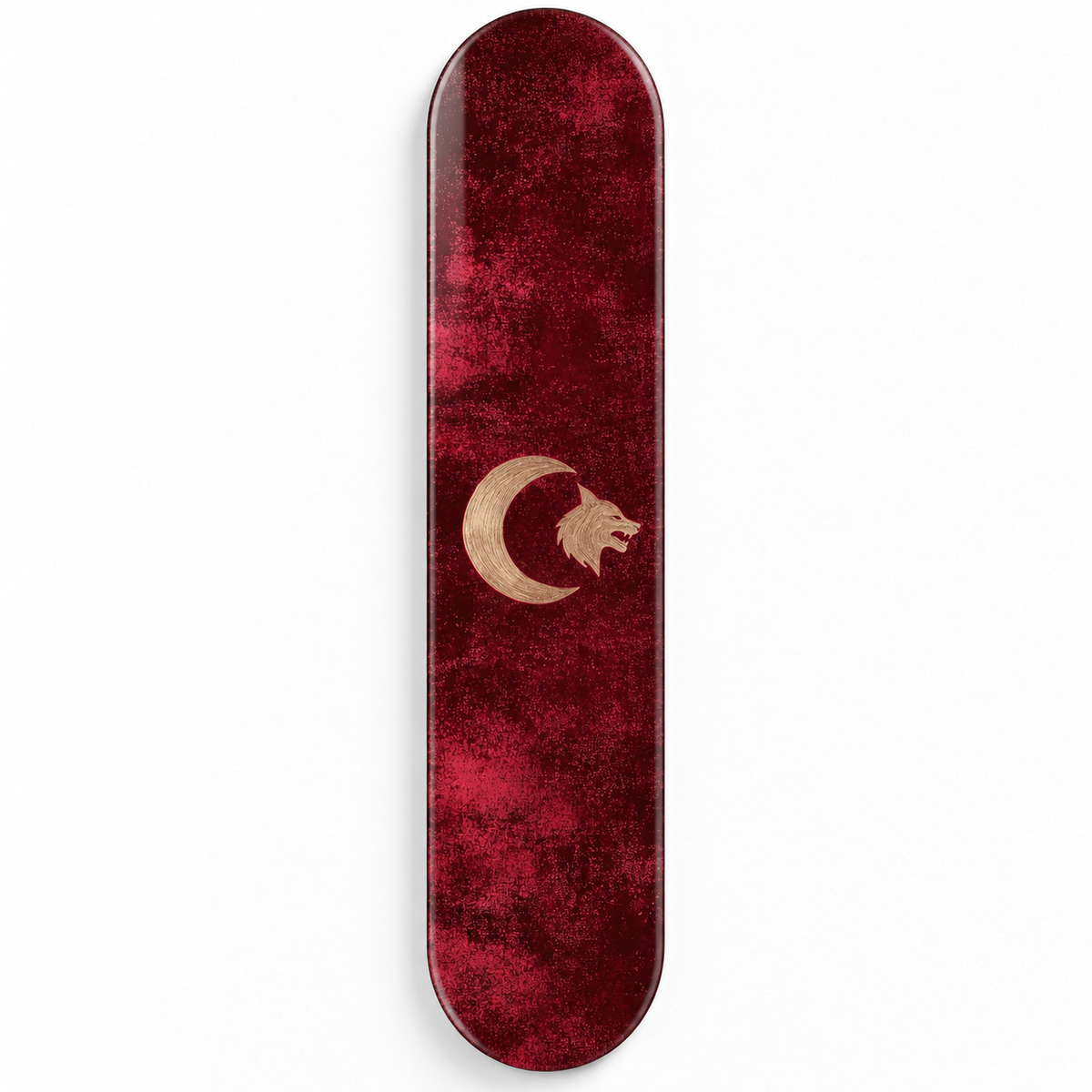 Bordo Zeminde Hilal ve Bozkurt Dikey Skate Board Cam Tablo – Beyaz fonda ön görünüm