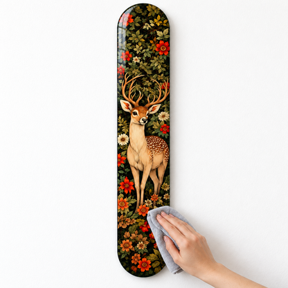 Çiçekler Arasında Geyik Dikey Skate Board Cam Tablo – Mikrofiber bezle bakım