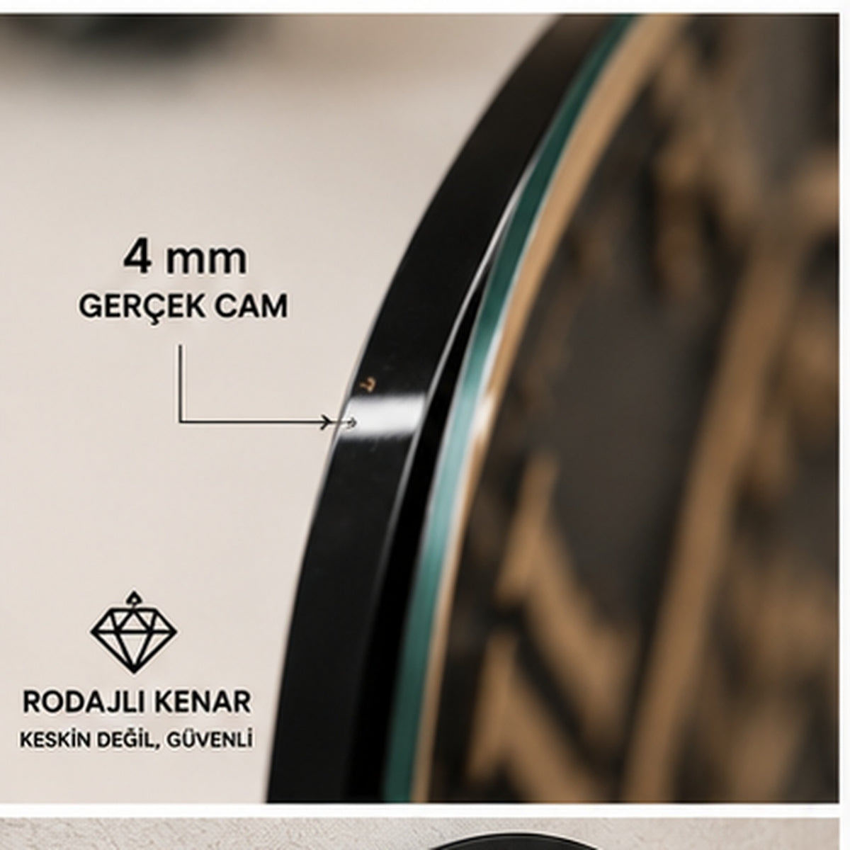 4 mm Ultra Clear temperli cam ve rodajlı ince kenar detayı