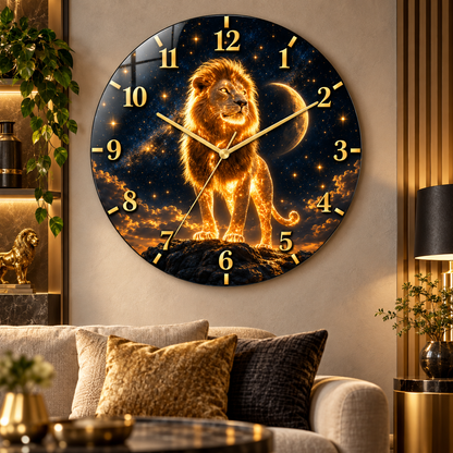 Yıldızlı altın aslan cam duvar saati premium salon