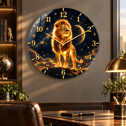 Yıldızlı altın aslan cam duvar saati premium ofis